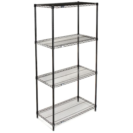 Nexel Wire Shelving, Black Epoxy, 42W X 24D X 74H 24427B